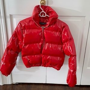 NWOT red prettylittlething vinyl jacket